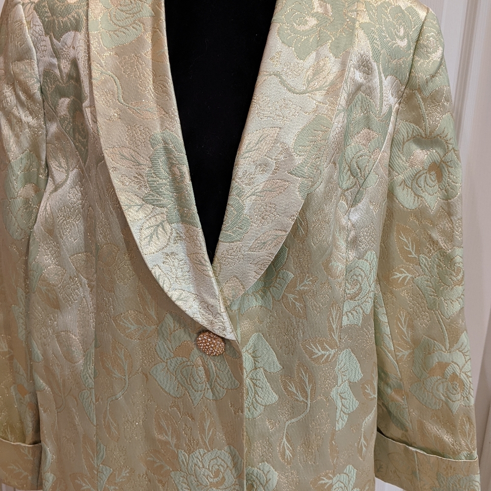 K B Stella Louise Roy Skirt Suit Green Gold 18W - Picture 2 of 8
